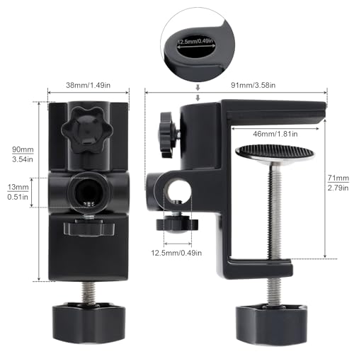 RTNLIT Desk Lamp Clamp, 0.49in/12.5mm 4 Hole Metal Table Mounting Clamp - color: Black