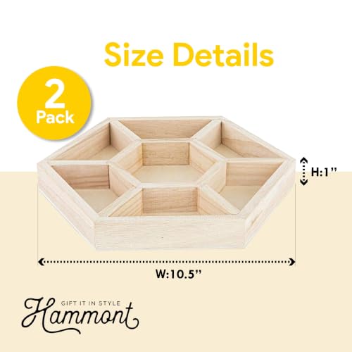 Hammont 7-Section Hexagon Wooden Serving Tray – 2-Pack 10.5" Platter - style: Hexagon Tray - Large