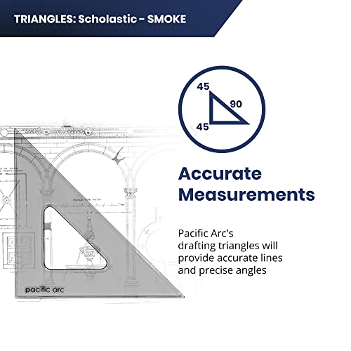 Pacific Arc's Scholastic Triangle - 12 inch - Smoke - 45/90 Angle - Polystyrene - Inking Edge - Technical Drawing Tools, Drafting, Architect and Engineering. - style: 12 inch, 45/90
