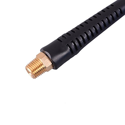 25 Feet Polyurethane Coiled Air Compressor Hose, 1/4 Inch MNPT Brass Swivel Air Fittings with Bend Restrictor