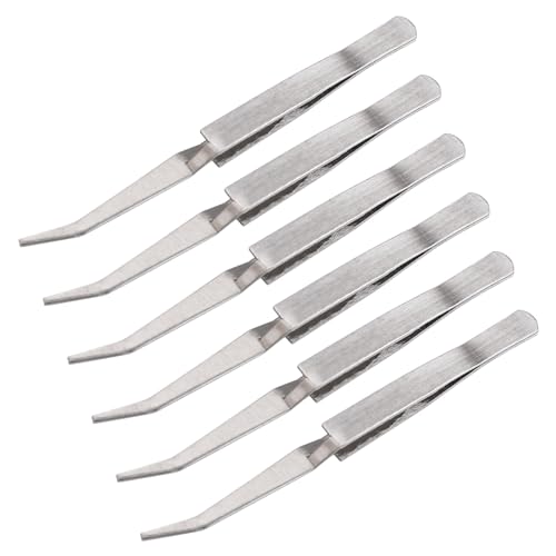 WANDIC 6 Pcs Cross Locking Tweezers, Bent Reverse Action Stainless Steel Tweezers for Electronics Laboratory Jewelry Craft