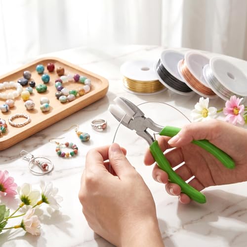 Flat Nose Pliers for Jewelry Making Nylon Jaw Pliers for Jewelry Making Lat Nose Soft Jaw Plier Spring Loaded Soft Noses Plier Wire Straightener Wire Wrapping Tool for Chain Makings, 5-Inch Green