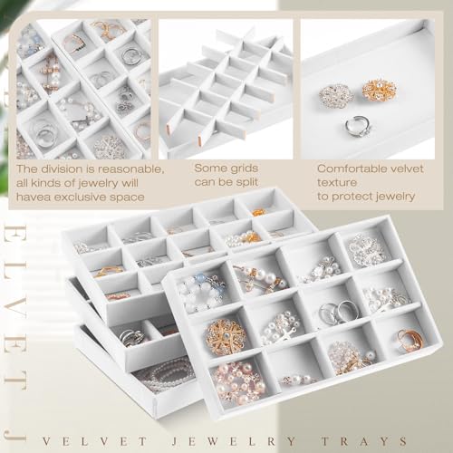 Junkin 12 Pcs Velvet Jewelry Organizer Tray, Stackable Storage - color: White