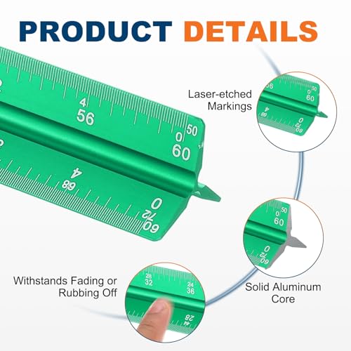 HARFINGTON Architectural Scale Ruler 12" Standard Aluminum Alloy Green - color: Green, size: 12 Inch