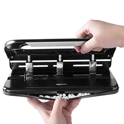 Amazon Basics Semi-Adjustable 3-Hole Punch, 30 Sheet Capacity, Black - style: 2/3-hole, 30-sheet, 1-pack