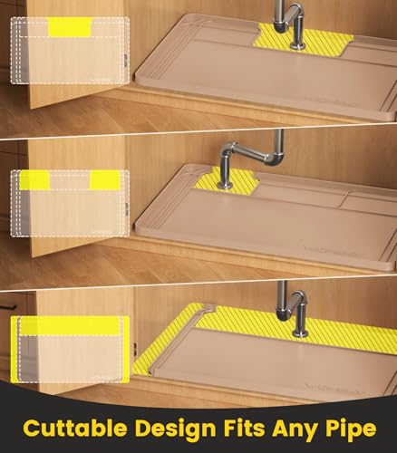 Under Sink Mats for Kitchen Waterproof 34"x22",Khaki - color: Khaki