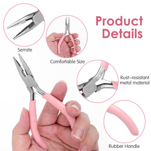 Needle Nose Pliers with Teeth, 4.5 Inch Pliers for Jewelry Making, Comfort Grip Handle Craft Pliers for Wire Bending, Repair, Object Grasping