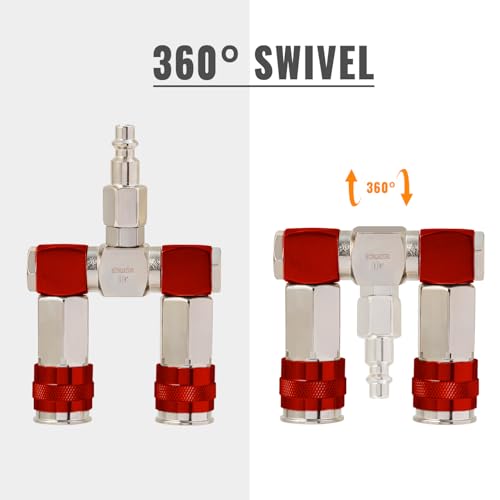 SUNGATOR 2 Way Air Hose Splitter, 1/4" Air Hose Compressor Fitting, Red