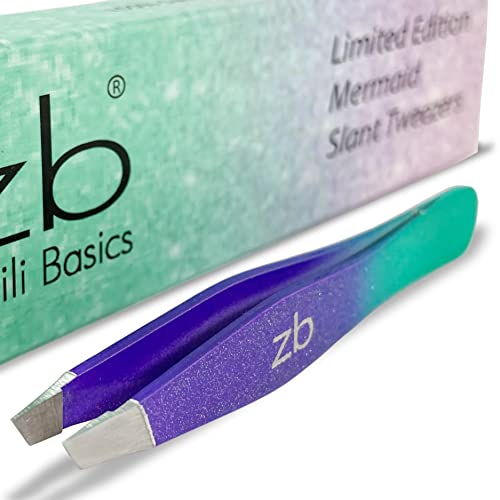 Zizzili Basics Tweezers - Limited Edition Mermaid Slant Tip - Best Tweezer for Eyebrow, Facial Hair Removal and your Precision Needs - color: Mermaid