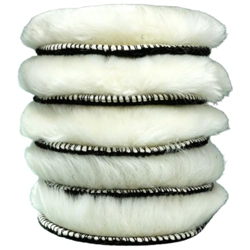 Gracefur 5 Pcs 5 Inch Lambs Wool Polishing Buffing Pads with Hook and Loop Back – 5" Soft Sheepskin Buffer Pads for Cars, Boats & RVs - size: 5"