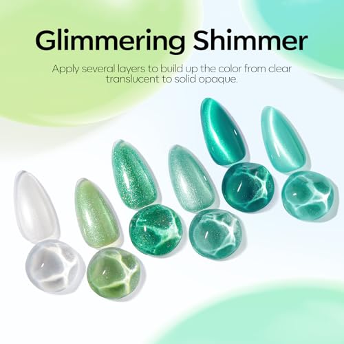 modelones Glitter Cat Eye Green Gel Nail Polish Set, 6 Colors with Magnet - color: B Ocean Palette