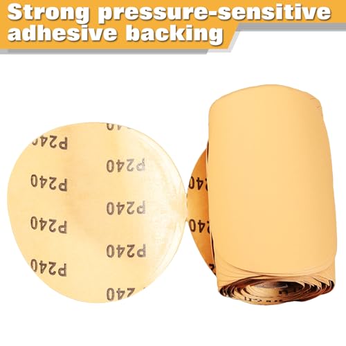 SPEEDWOX 100 Pcs 240 Grit Sandpaper Roll 5 inch Round Sanding Discs Adhesive Back PSA Sticky Back No Hole Stick and Sand Sandpaper for Wood, Auto Body Repair, Marine, Paint, Metal and Plastics - style: 240 Grit