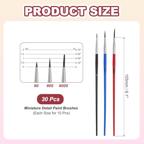 MECCANIXITY 30Pcs Miniature Paint Brushes(Black #0/Blue #00/Red #000) - color: Black/Blue/Red, size: #0/#00/#000