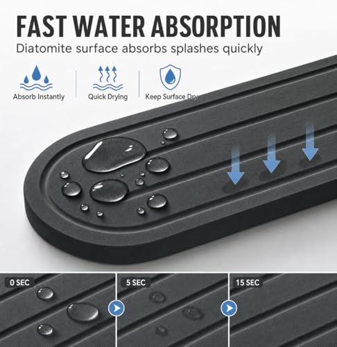 Razborci 2PCS Water Absorbing Stone Drying Tray Mat for Bathroom Sink & Kitchen Counter Faucet Organizer Decor, Quick Dry Dish Soap Dispenser Sponge Holder, Vanity Caddy Coaster,Dark Gray -10"*3.8" - color: 2 Pack - Dark Gray, size: 10" x 3.8"