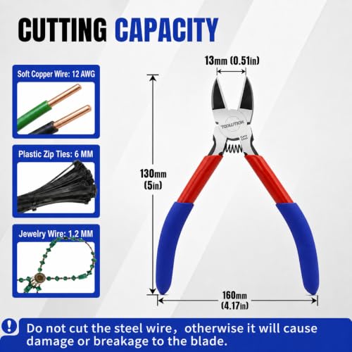 5" Small Wire Cutter Diagonal Cutting Plier Flush Cutter -5 Pack - color: 5"- 5 Pack
