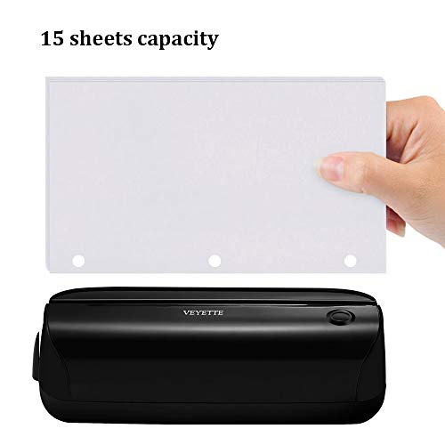 Electric 3 Hole Paper Punch, VEYETTE Paper Puncher with Adapter for Office School Studio, 20 Sheet Capacity, AC or Battery Black