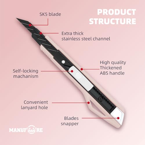 MANUFORE 5pcs 9mm Snap-off Knives with 30-Degree Precision Blade - size: 5pcs pink knife