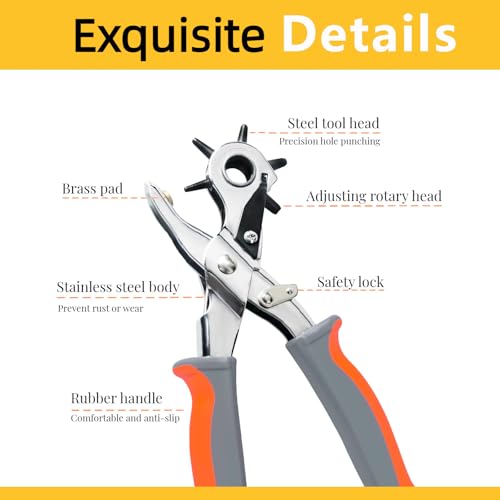 Leather Hole Punch, BILLION GOLD Heavy-Duty Belt Hole Puncher