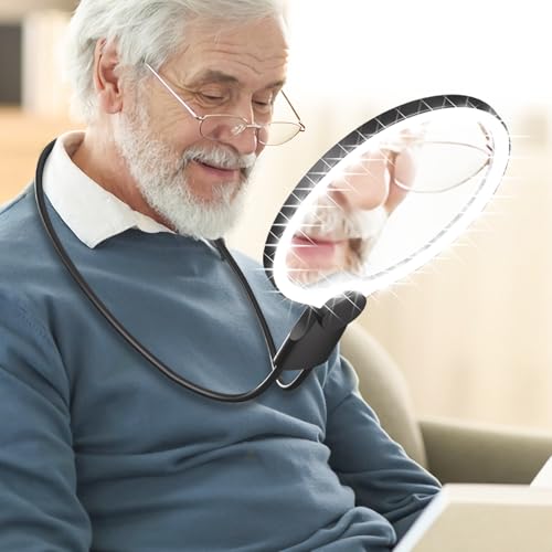 5X Neck Magnifying Glass with Light Hands Free for Reading