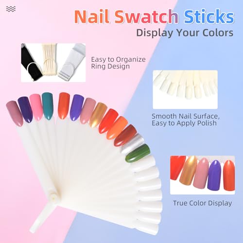 120Pcs Nail Swatch Sticks with Ring, Nail Polish Display Sticks - color: Clear,Natural,Black - 6Sets