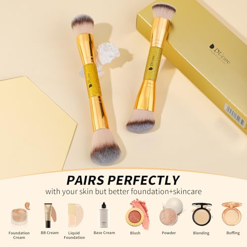 DUcare Foundation Makeup Brush Set Double-ended 2Pcs Kabuki Contour Makeup Brushes for Liquid Powder Concealer Cream Blending Blush Face Makeup Tools Kit - color: D06