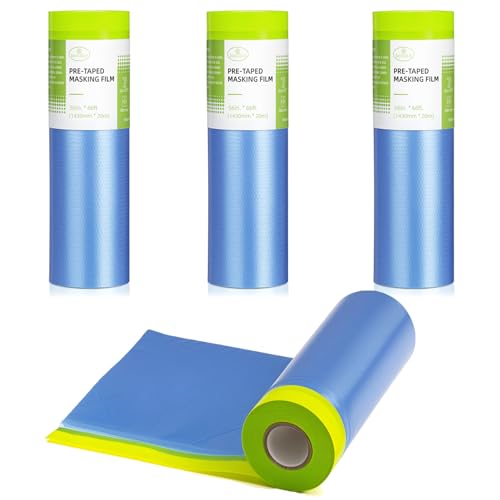 Tangibay Pre-Taped Masking Film for Painting, 56" x 66', 4 Rolls - size: 4 Rolls: 56"x66'