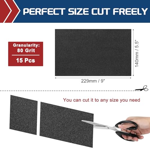 15Pcs Sand Paper 5.5x9Inch 80Grit Silicon Carbide Sandpaper Sheets - size: 5.5 x 9 Inch(80 Grit)