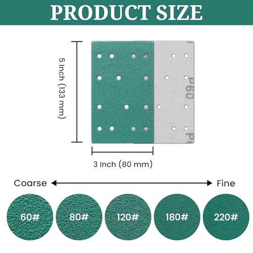 3x5 Sanding Sheets 80x133mm Sandpaper for RTS 400, 60-220 Grit, 50 Pcs