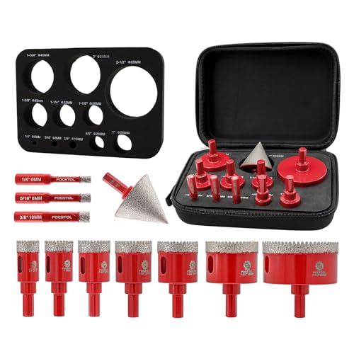 FOCSTOL Tile Hole Saw Kit 11PCS, 1/4"-2-1/2" Drill Bits with Triangle Shank - size: KIT3(Triangle)