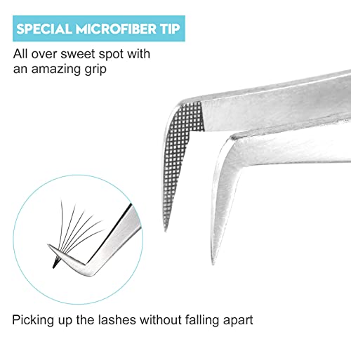 Ms.Queen Eyelash Extension Tweezers Set - Fiber Tip Isolation & 90 Degree Mega Volume Tweezers, Blue - style: 2Pcs Tweezers Set A