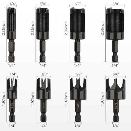 Baorder 8 Pack Black Wood Plug Cutter Drill Bit Set with 1/4 Hex Shank - color: Black