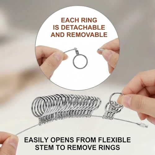 Ring Sizer Measuring Tool Set with Finger Sizer Mandrel, Ring Gauge for Jewelry Sizing, Silver, 4 Piece (Metal-4 Set)