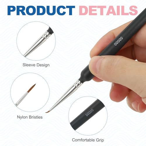 MECCANIXITY 5Pcs Detail Paint Brushes Set 5.5-11mm (00000/000/00/0/1) Black - color: Black, size: 00000# 5.5mm/000# 6.5mm/00# 7.5mm/0# 9.5mm/1# 11mm