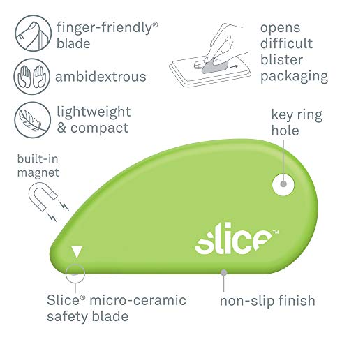 Slice Micro Safety Cutter | Safe Ceramic Box Cutter Lasting 11x Longer than Metal | Keychain Box Opener | 2 Pack | Green - color: Green, size: 2 Pack