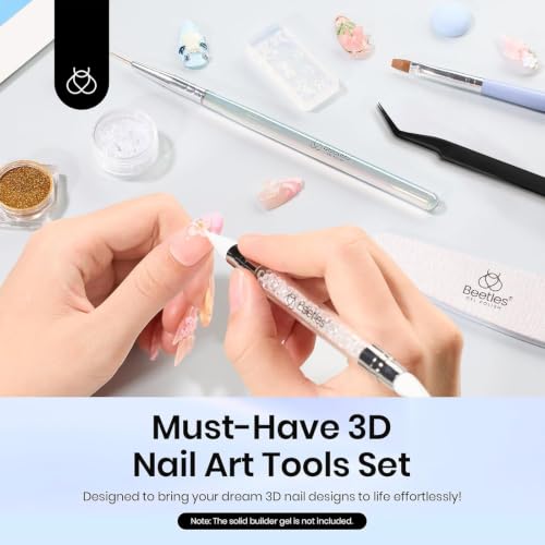 Beetles 3D Nail Art Brushes, Dual-ended Silicone Manicure Tool Gold Chrome - color: D - Silver White-2