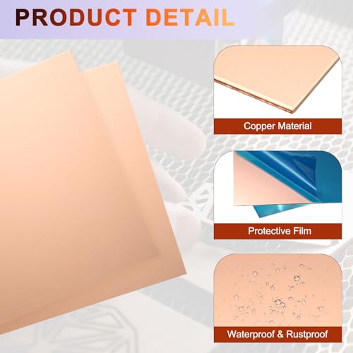 uxcell Pure Copper Sheet, 8" x 8", 24 Gauge (0.5mm) Thickness, Metal Copper Plate with Gloves for Crafting, Modelers, Jewelry, Repairs, Electrical Repairs (Rose Gold) - size: 200 x 200 x 0.5mm