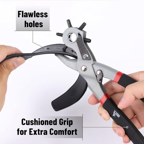 UNCO Leather Hole Punch Tool - Multi Size Punch for Belts & Leather - Belt Punch for Leatherwork - color: Cushioned