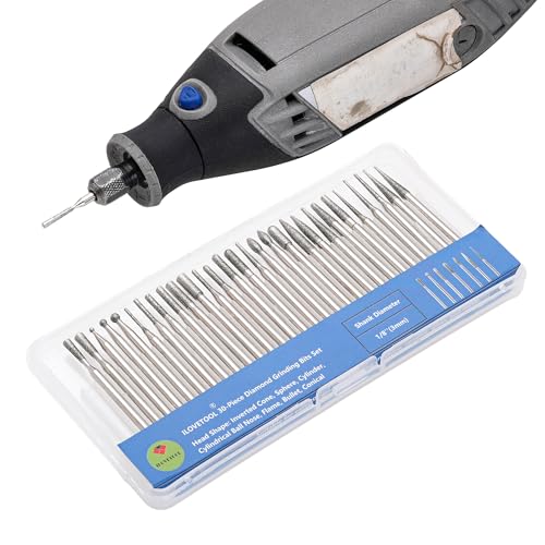 ILOVETOOL 30Pcs Diamond Drill bits Burr Set, 1/8 Inch Shank for Dremel, for Glass, Ceramic, Stone, Jewelry Making - Engraving, Carving, Polishing Bits - size: Shank 3mm(1/8-inch)
