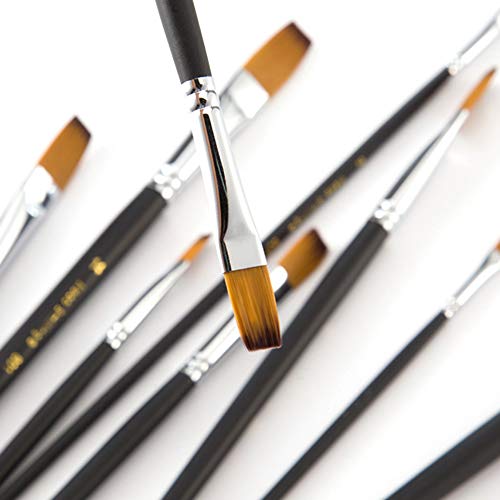 9 Pcs Flat Large Paint Brushes Set, Synthetic Hair, Long Handle - size: Flat (Long Handle)
