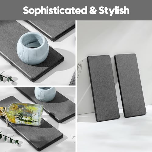 Razborci 2PCS Bathroom Trays, Water Absorbing Diatomite Stone Quick Drying Mat for Kitchen Counter, Dish Rack Soap Dispenser Sponge Holder Caddy Sink Vanity Organizer, Dark Gray Slate,9"x3.5" - color: 2 Pack - Dark Gray, size: 9" x 3.5"