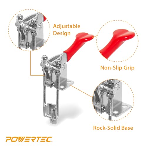 POWERTEC 2PK Toggle Clamp, 1000 lbs Holding Capacity, 334 Adjustable 90 Degree Vertical U Bolt Latch w/Antislip Hand Grip for Woodworking Jigs & Fixtures, Smoker, Tire Carrier, Cabinet (20309-P2) - size: 334, 2PK