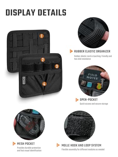 TACTICAL_GEEK TCM8 EDC Organizer Board, Anti-Slip Elastic Woven Board, Utility Bag Insert Panel for Small Gear, Backpack Accessories with Open Pocket & Mesh Pocket (Black) - color: TCM8-Black