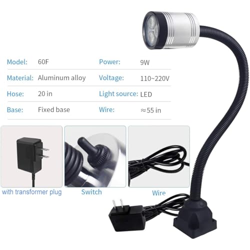 Flexible Work Light, Led Machine Light, Led Flexible Gooseneck Light 900 Lumens with 20inch Flexible Gooseneck 120 Volt for Lathe Workbench Bandsaw and Machine Tool - style: 60F Magnetic Light