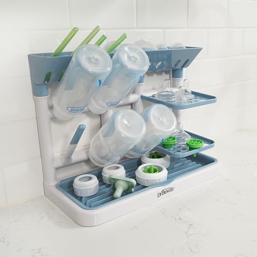 Dr. Brown's Drying Tower, Stand-Up Drying Rack, Countertop Baby Bottle Drying with Organized Storage for Baby Essentials, Space Saving Vertical Rack, Blue/White - size: Countertop, style: Blue/White Stand-Up Drying Rack