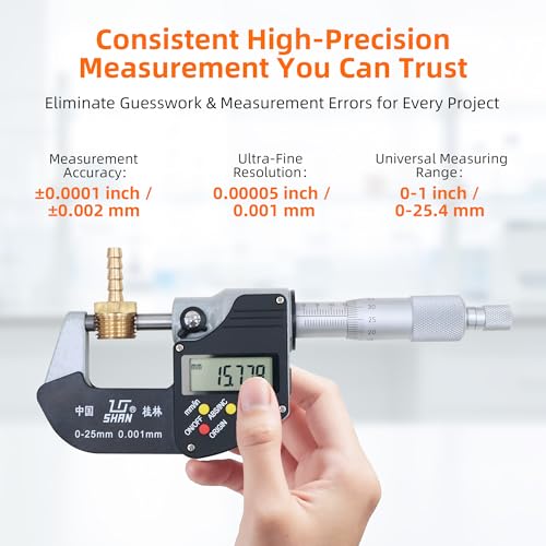 Digital Outside Micrometer, 0-1 in Range, 0.00005" Resolution, LCD Display
