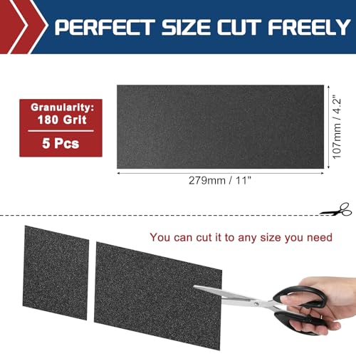 5Pcs Sand Paper 4.2x11 180Grit Silicon Carbide Sandpaper Sheets - size: 4.2 x 11 Inch (180 Grits)