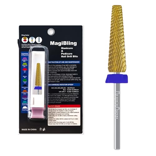 Medium 24mm Super Long 5-in-1 Nail Drill Bit, 3/32”, Two-Way Rotation - color: Gold-24mm Long, size: Medium