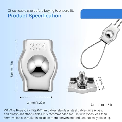4PCS M8 Wire Rope Clamp,Single clamp - size: M8-1-4Pack