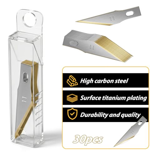 #11 Titanium Coated Knife Blades 30 Pcs Utility Art Blades Refill for Carving, Cutting, Model Making, Scrapbooking