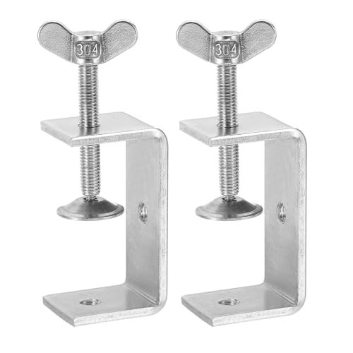 HARFINGTON 2Pcs 304 Stainless Steel C Clamps 65mm with Press Screw,Silver - size: 65mm